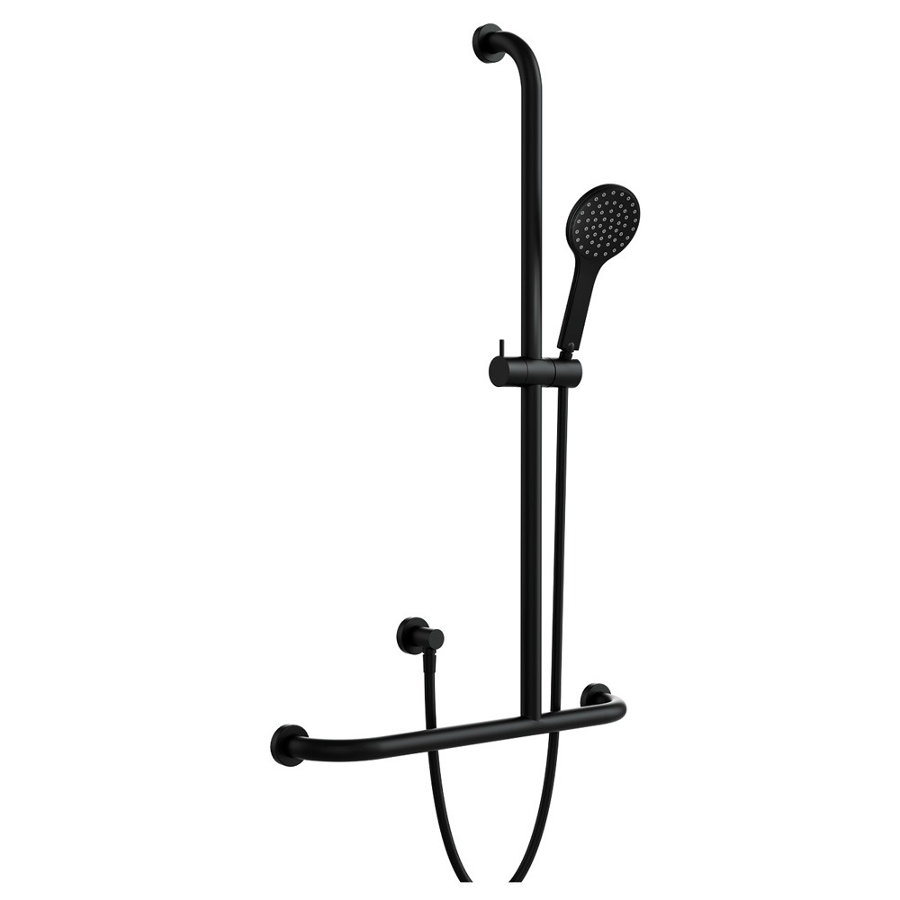 Fienza HUSTLE CARE Matte Black Inverted T Rail Shower, Right-Hand Disabled Shower