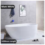 1690x775x585mm Veda Bathtub Freestanding Acrylic MATT White Bath tub Slim Edge Lucite Finishing NO Overflow