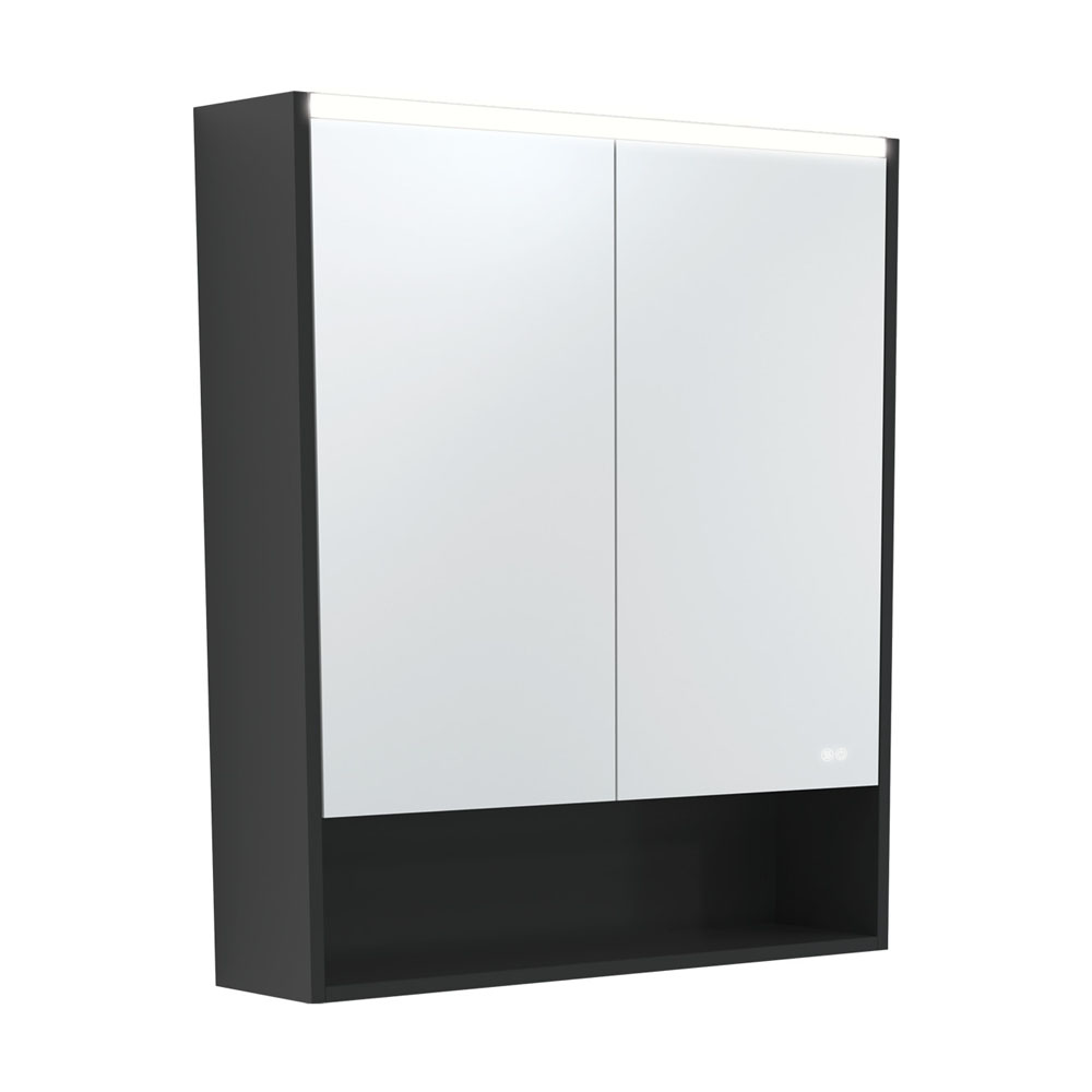 750 LED Mirror Cabinet with Display Shelf, Satin Black