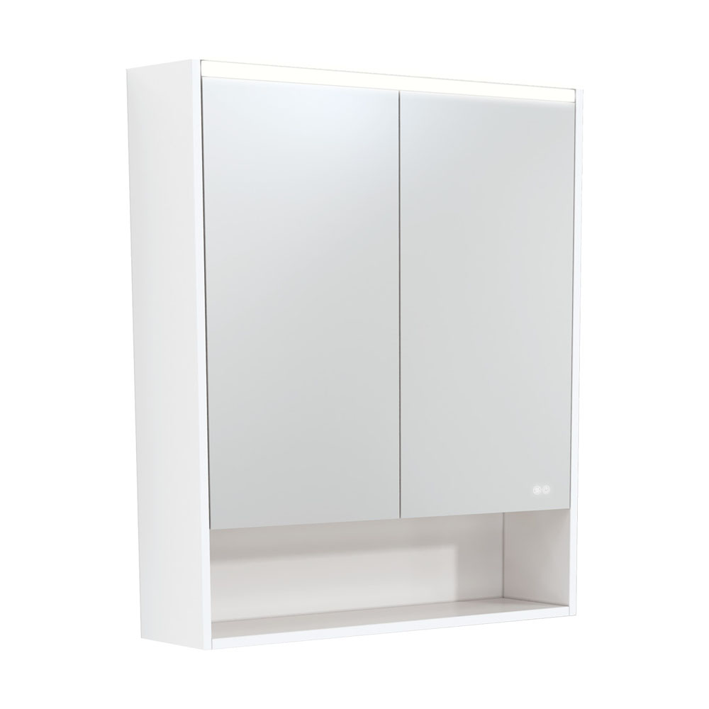 750 LED Mirror Cabinet with Display Shelf, Satin White