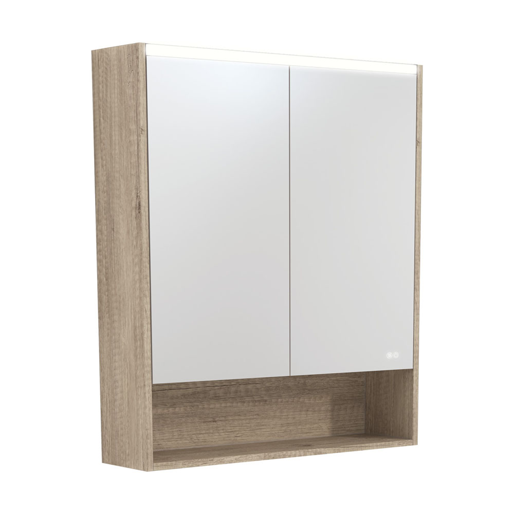 750 LED Mirror Cabinet with Display Shelf, Scandi Oak