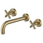 Modern National Cross Handle Ryker Bath/Wall Basin Set 1/4 Turn Brushed Bronze Gold