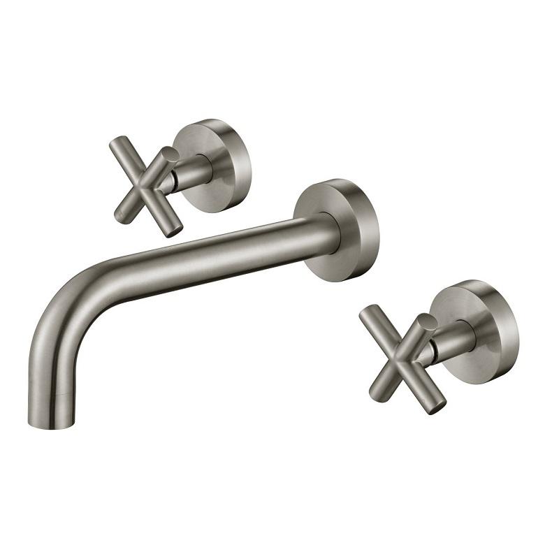 Cross Handle Ryker Bath/Wall Basin Set 1/4 Turn Warm  Brushed Nickel