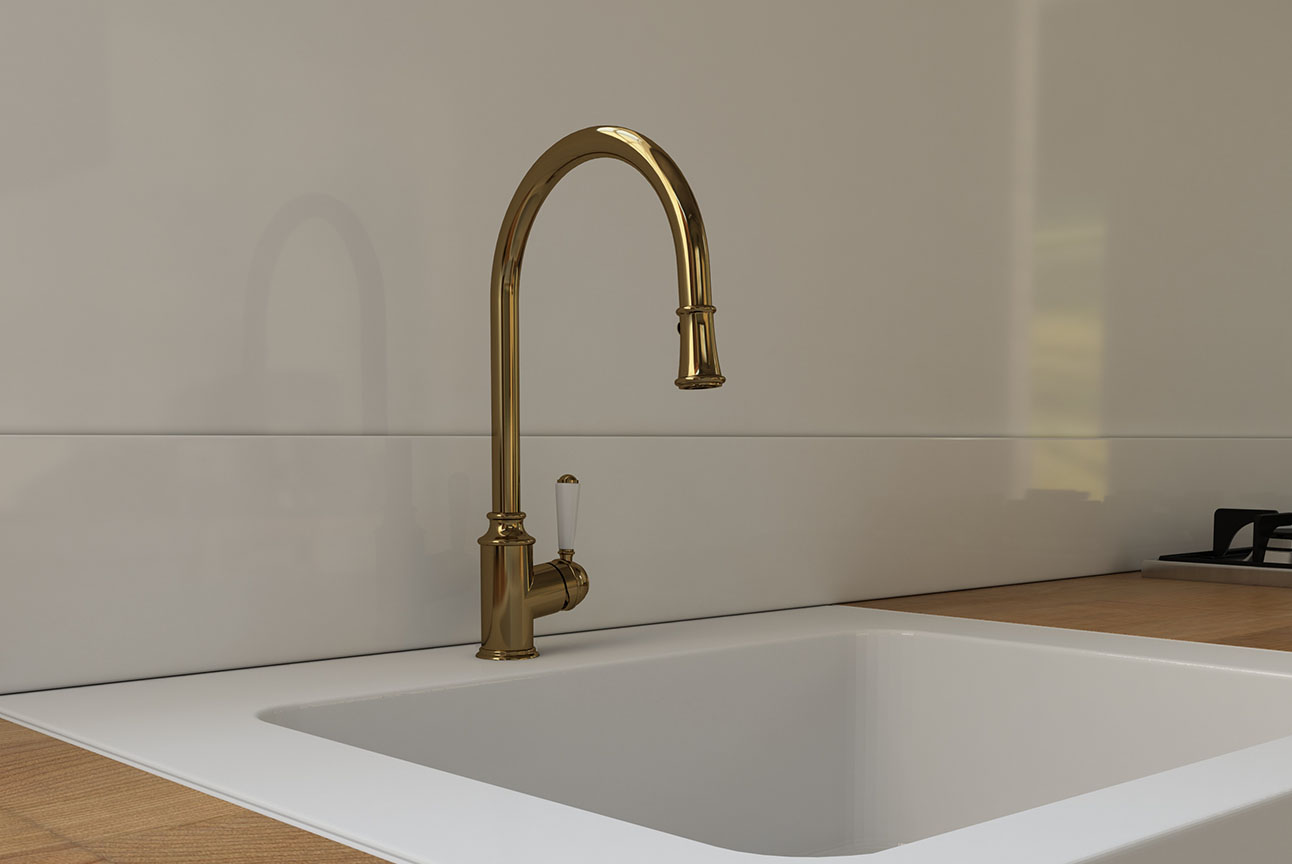 Linsol Brushed Brass Gold Tommy Pull Out Down Provincial Federation Kitchen Mixer