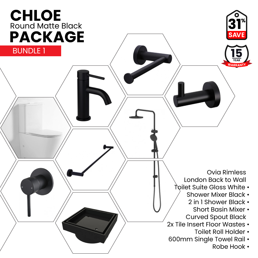 Chloe Round Matte Black Bathroom Package