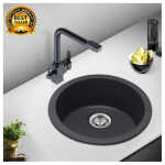 460x191mm Black Granite Quartz Stone Kitchen/Laundry Sink Round Single Bowl Top/Under Mount