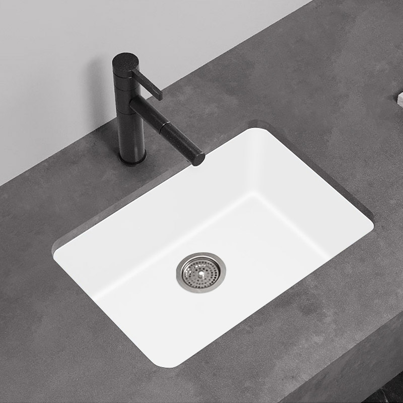 White Granite Quartz Stone Top/Undermount Kitchen Sink Single Bowl 635*