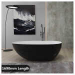 1690x775x585mm Veda Freestanding Acrylic Black & White Bathtub Slim Edge