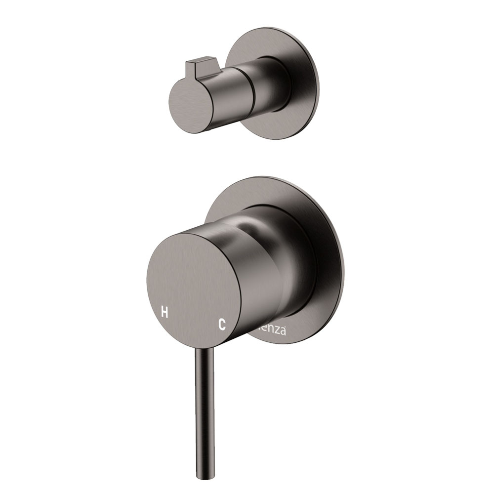Kaya Wall Diverter Mixer, Gun Metal, Small Round Plates