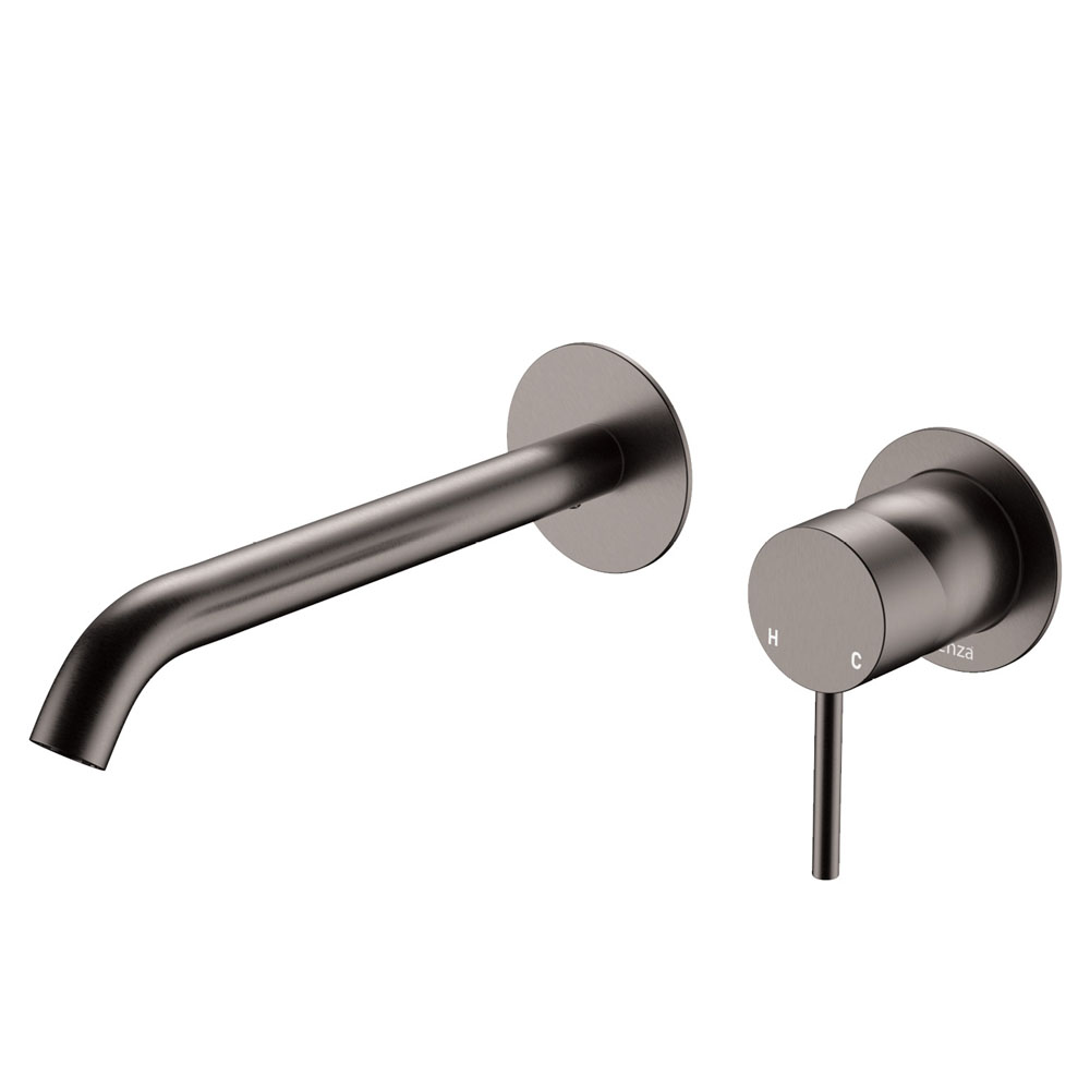 Kaya Wall Basin/Bath Mixer Set, Gun Metal, Round Plates, 200mm Outlet