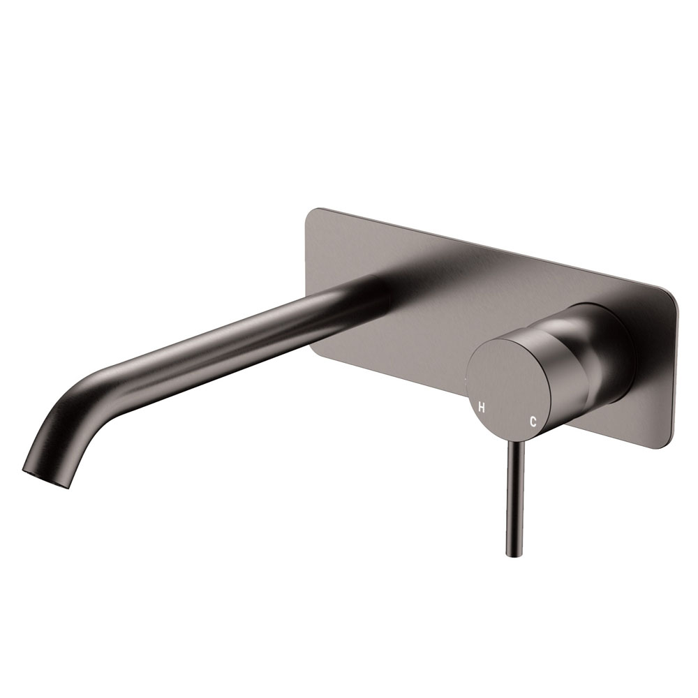 Kaya Wall Basin/Bath Mixer Set, Gun Metal, Square Plate, 200mm Outlet