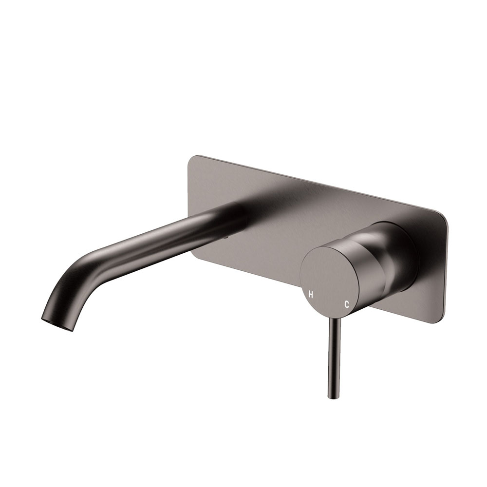 Kaya Wall Basin/Bath Mixer Set, Gun Metal, Square Plate, 160mm Outlet