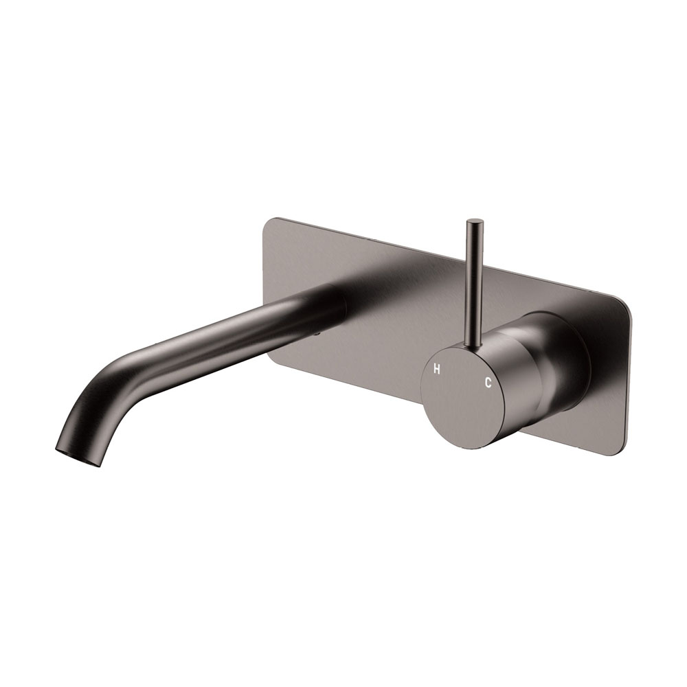 Kaya Up Wall Basin/Bath Mixer Set, Gun Metal, Square Plate, 160mm Outlet