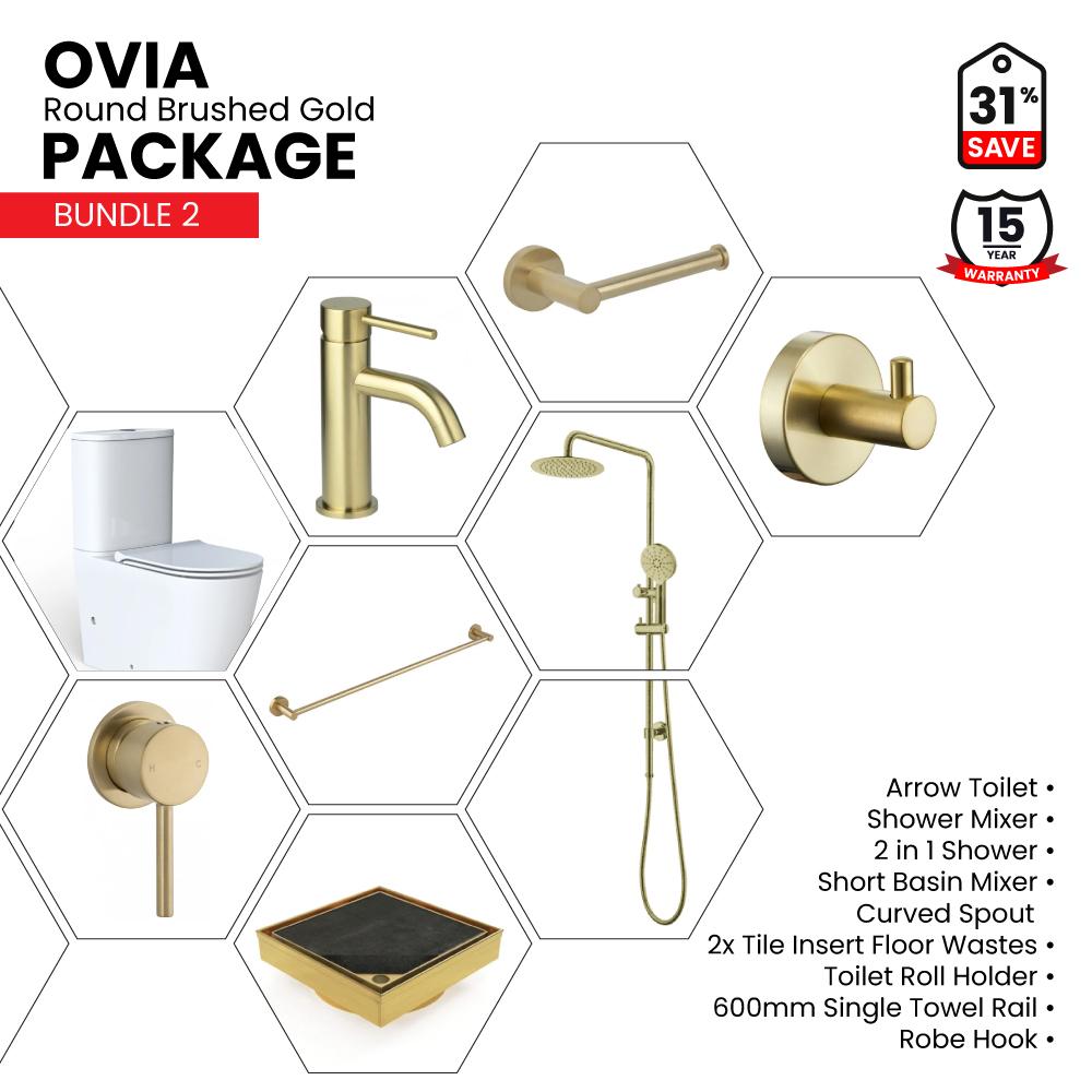 Ovia Round Brushed Gold Bathroom Package - Bathroom Sales Direct Pty Ltd