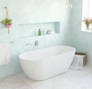 1700x800x570mm Ovia Oval Matte White Bathtub Freestanding Acrylic No Overflow