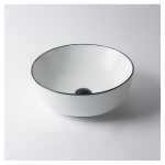 Ovia Claya 360x360x120mm Above Counter Ceramic Basin Gloss White With Black Rim Bathroom Round Wash Basin