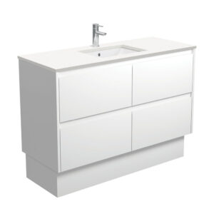 Sarah Crystal Pure Undermount 1200 Amato Satin White Vanity on Kick