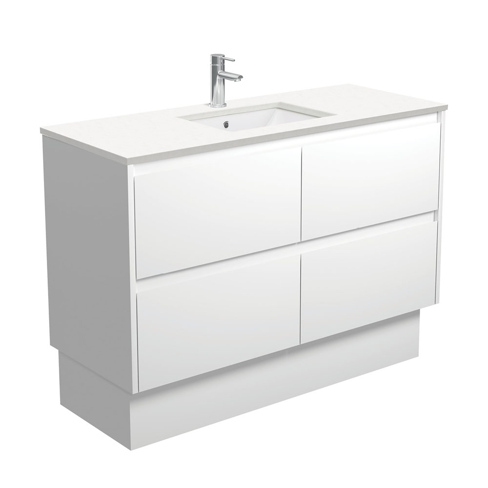 Sarah Crystal Pure Undermount 1200 Amato Satin White Vanity on Kick