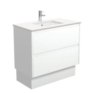 Sarah Crystal Pure Undermount 900 Amato Satin White Vanity on Kick