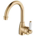 Eleanor Gooseneck Basin Mixer, Urban Brass / Ceramic