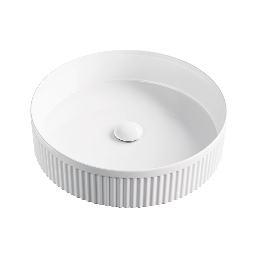 Ovia Fluted Gloss White Round Above Counter Basin