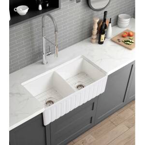 Ovia 835x459x254mm Fine Fireclay Butler Sink Double Bowl Farmhouse Kitchen Sink