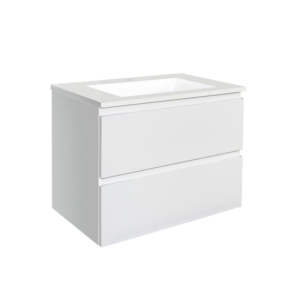 600x460x540mm Wall Hung Bathroom Vanity MATT WHITE PVC Vacuum Filmed Double Drawers Ceramic/Poly Top