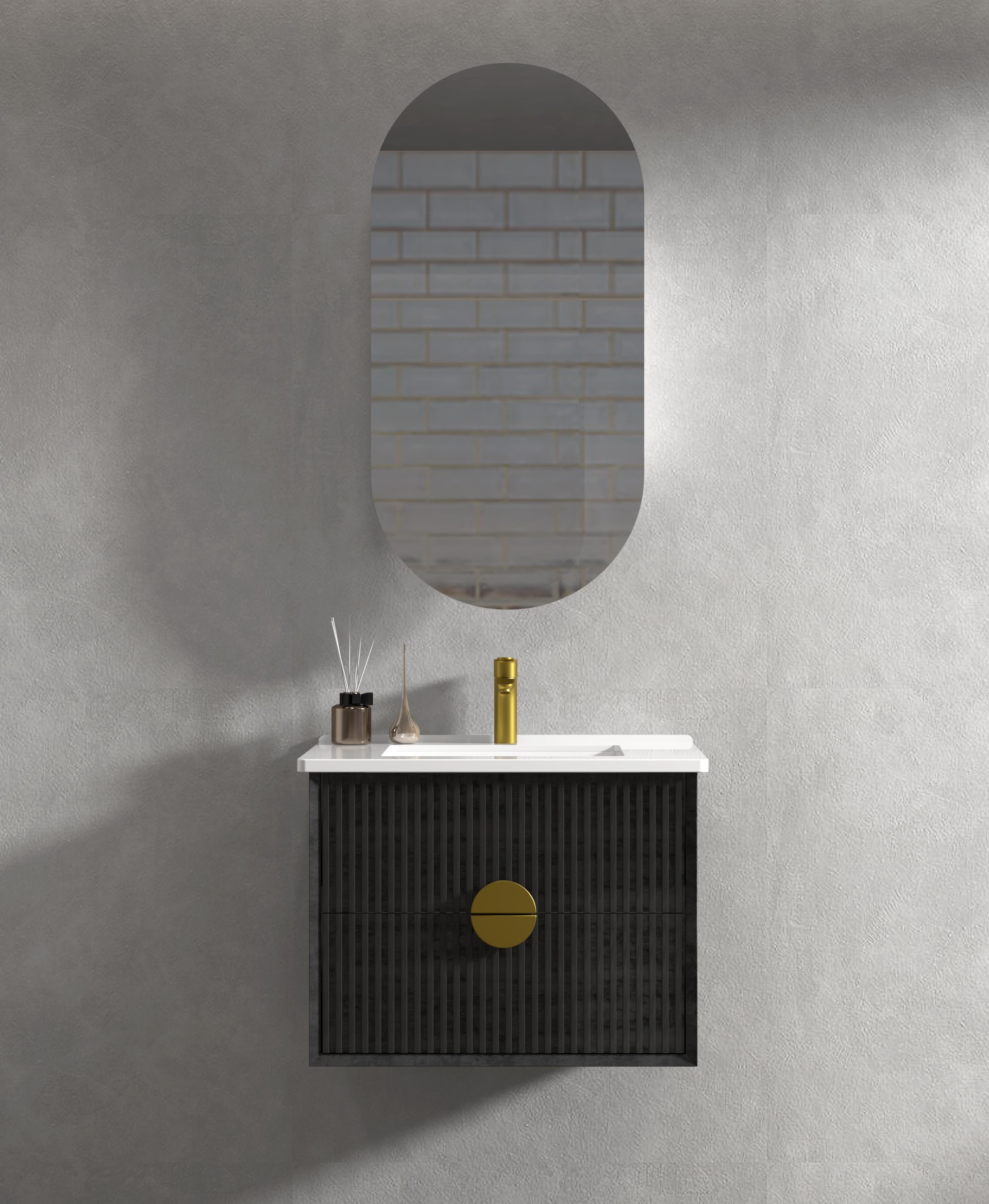 600mm Marlowe Wall Hung Matte Black Cabinet Only