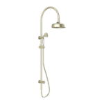 York Federation  Twin Shower With White Porcelain Hand Shower Aged Brass