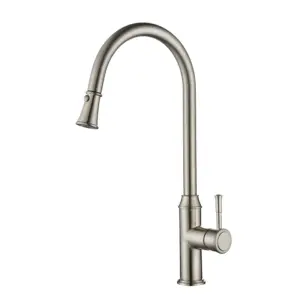Modern National Montpellier Traditional Warm  Brushed Nickel Pull Out Kitchen Sink Mixer