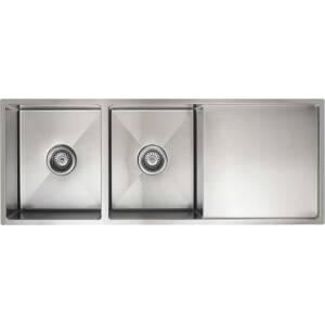 Meir Lavello Kitchen Sink – Double Bowl with Drainboard 1160mm x 440mm – Brushed Nickel