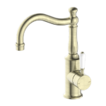 York Basin Mixer Hook Spout With White Porcelain Lever Aged Brass