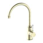 Nero York Kitchen Mixer Goosneck Spout With White Porcelain Lever Aged Brass