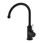 Nero York Kitchen Mixer Goosneck Spout With White Porcelain Lever Matte Black