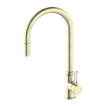 Nero York Federation Pull Out Sink Mixer With Vegie Spray Function With White Porcelain Lever Aged Brass