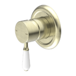 York Federation Shower Mixer With White Porcelain Lever Aged Brass