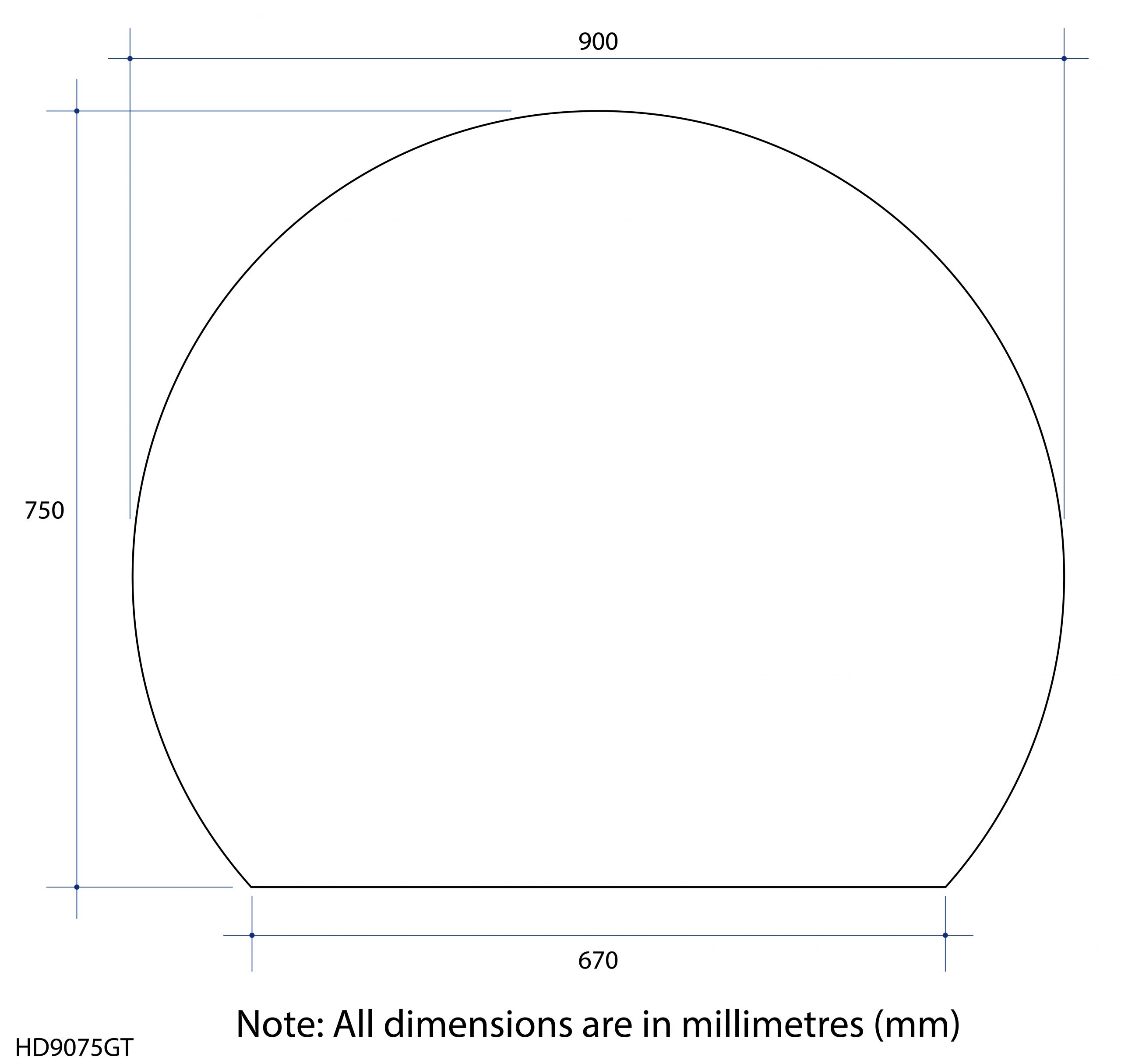 Ovia 900x750x5mm DShaped Polished Edge Mirror (Glue to Wall)