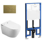 Lafeme Sesto Wall Hung Rimless Smart Toilet Brushed Gold Flush Plate