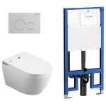 Lafeme Sesto Wall Hung Rimless Smart Toilet Brushed Nickel Flush Plate