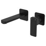 Fienza Tono Basin/Bath Wall Mixer Set Small Square Plates 160mm Outlet Matte Black