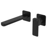 Fienza Tono Basin/Bath Wall Mixer Set Small Square Plates 200mm Outlet Matte Black
