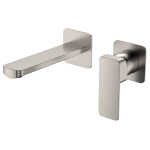 Fienza Tono Basin/Bath Wall Mixer Set Small Square Plates 160mm Outlet Brushed Nickel