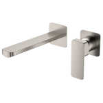 Fienza Tono Basin/Bath Wall Mixer Set Small Square Plates 200mm Outlet Brushed Nickel