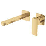 Fienza Tono Basin/Bath Wall Mixer Set Small Square Plates 200mm Outlet Urban Brass
