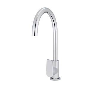 Meir Round Gooseneck Kitchen Mixer Tap with Paddle Handle Polished Chrome