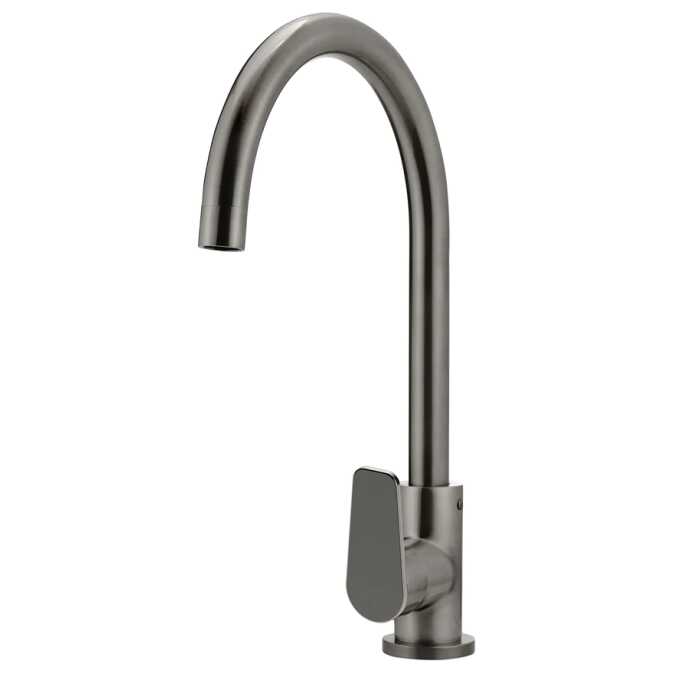 Meir Round Gooseneck Kitchen Mixer Tap with Paddle Handle Champagne