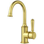 Ikon Federation Clasico Gooseneck Basin Mixer Brass Handle Brushed Gold - Clearance