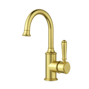 Ikon Federation Clasico Gooseneck Basin Mixer Brass Handle Brushed Gold - Clearance