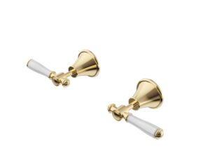 Ikon Clasico Wall Top Assemblies Ceramic Handle Brushed Gold - Clearance