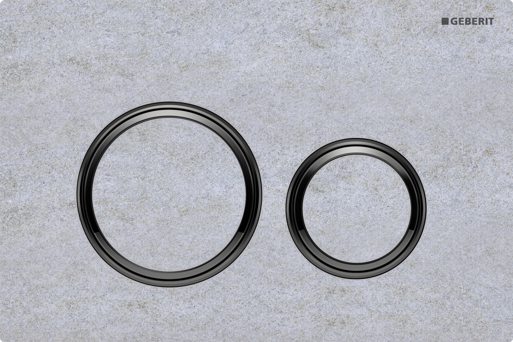 Geberit Sigma 21 Flush Plate Button Concrete Look, Black Chrome Trim, Fingerprint Resistant